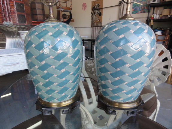 Ocean Blue Basket Weave Lamps