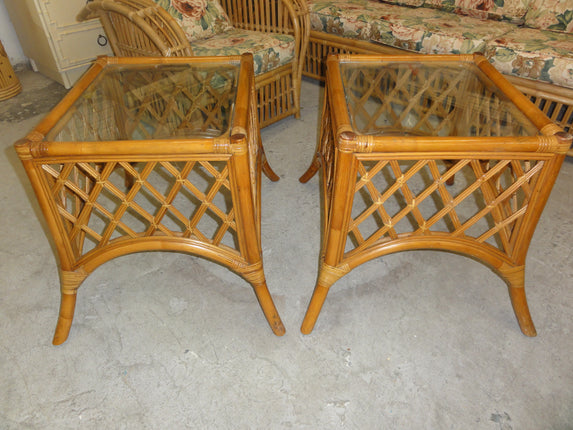 Rattan Diamond Pattern Side Tables