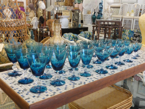 30 Piece Caribbean Blue Crystal Stemware