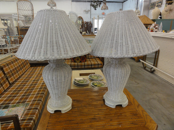 Pair of Wicker Ginger Jar Lamps