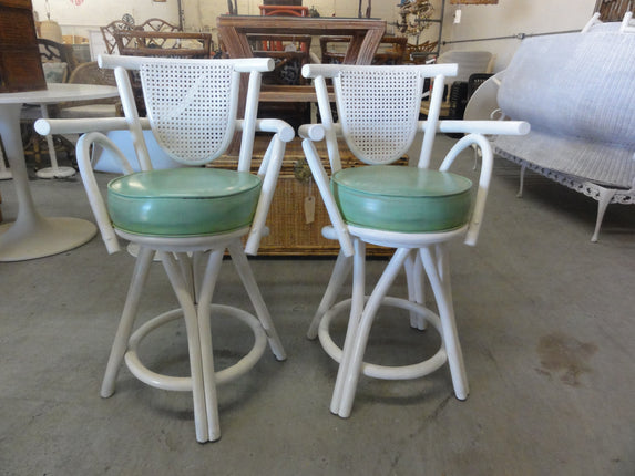 Pair of Rattan & Cane Bar Stools