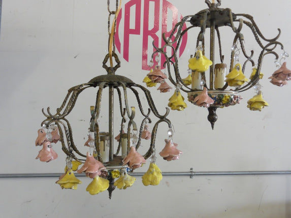 Sweet Pair of Petite Italian Rose Chandeliers
