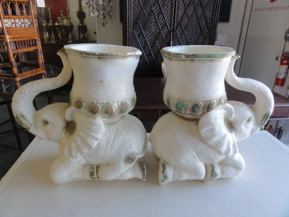 Pair of Charming Plaster Elephant Planters