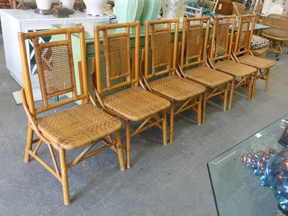 Set of 6 Island Style Rattan Woven Side Chairs