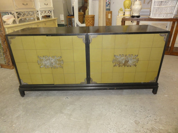 Asian Inspired Faux Linen Credenza