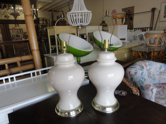 Pair of Creamy White Ginger Jar Lamps