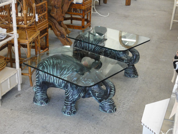 Large Pair of Plaster Elephant Side Tables