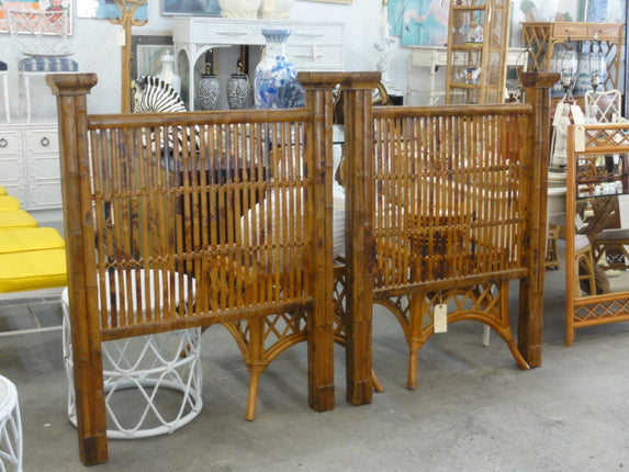 Pair of Tortoise Shell Bamboo Twin Headboards