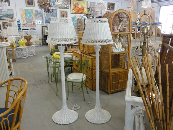 Pair of Newly Lacquered Wicker Floor Lamps