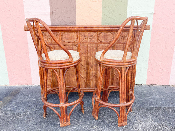 West Indies Style Rattan Bar and Stools