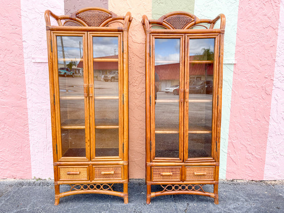 Pair of Island Style Rattan and Seagrass Cabinets
