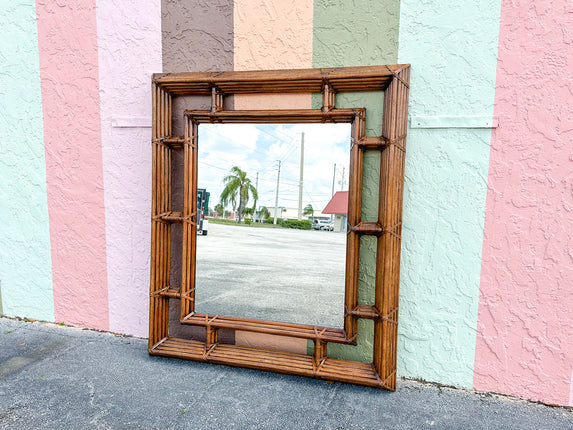 Large Henredon McGuire Style Rattan Mirror