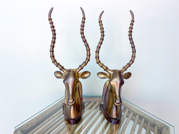 Mid Century Modern Brass Ram Bookends