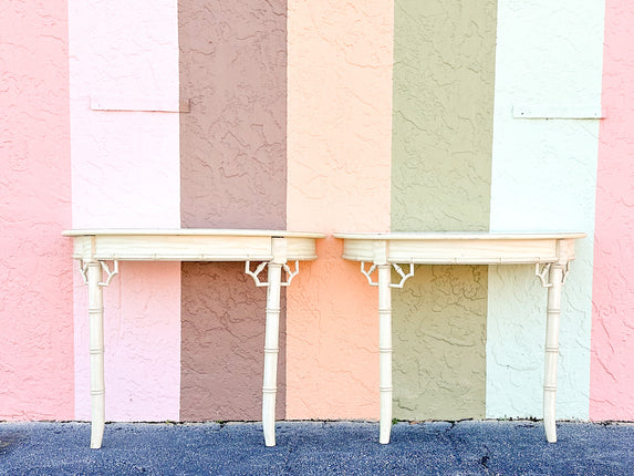 Pair of Faux Bamboo Demilunes