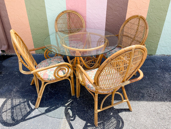 Rattan Balloon Back Table and Chair Set