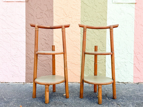 Pair of Old Florida Rattan Plant Stands