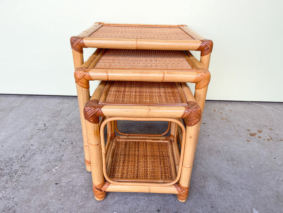 Set of Three Rattan Nesting Tables