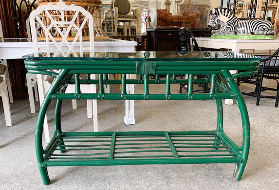 Emerald Green Rattan Console