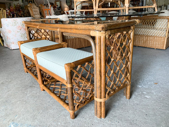 Ficks Reed Rattan Console Table with Two Stools