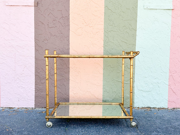 Hollywood Regency Faux Bamboo Bar Cart
