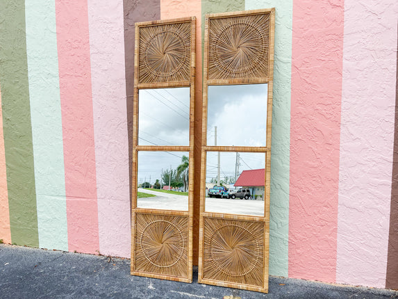 Pair of Island Chic Rattan Medallion Mirrors