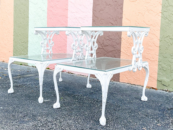 Pair of Palm Beach Chic Two Tier Side Tables