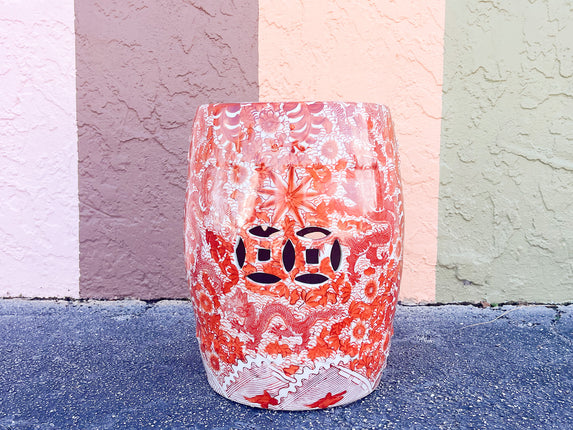 Dark Coral Chinoiserie Garden Seat