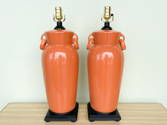 Pair of Orange Ceramic Lamps