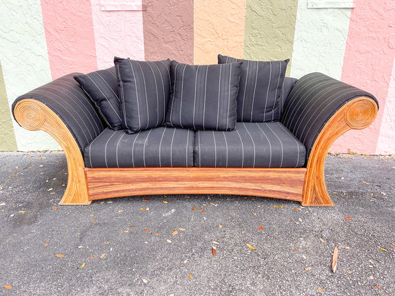 Gabriella Crespi Style Upholstered Pencil Reed Settee