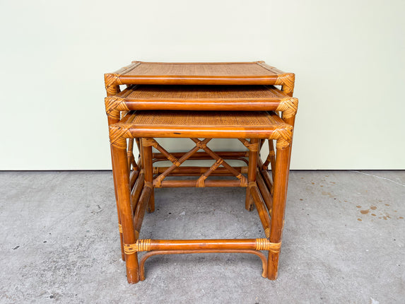 Set of Rattan Chippendale Nesting Tables