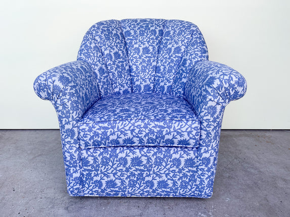 Blue and White Forever Upholstered Swivel Chair