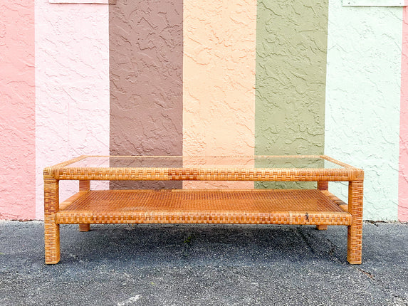 Billy Baldwin Style Rattan and Cane Coffee Table