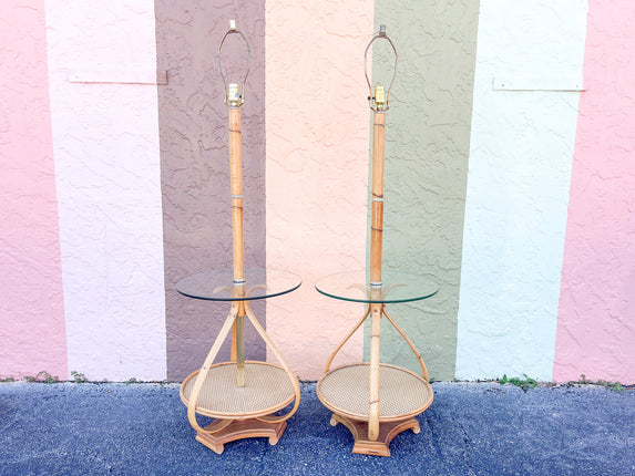 Pair of Old Florida Rattan Table Lamps