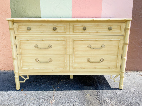 Yellow Thomasville Faux Bamboo Double Dresser