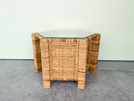 Island Style Rattan Wrapped Hex End Table