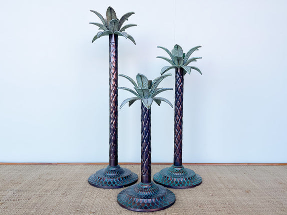 Set of Three Palm Tree Candlesticks