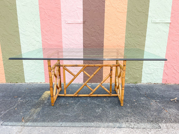 Italian Rattan Chippendale Dining Table