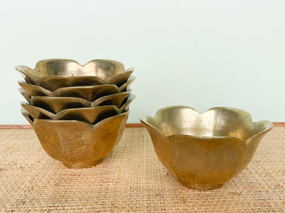 Set of Six Brass Flower Bowls