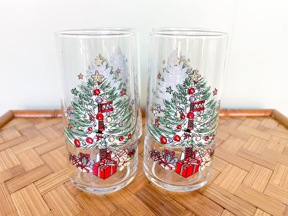 Set of Four Christmas Morning Glassware