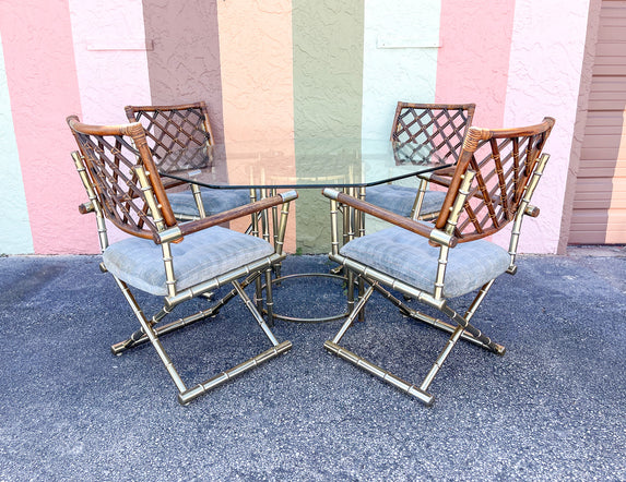 Metal Faux Bamboo Lattice Rattan Dining Set