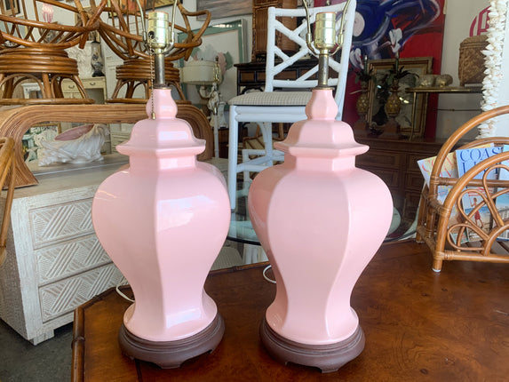Pair of Blush Pink Ginger Jar Lamps
