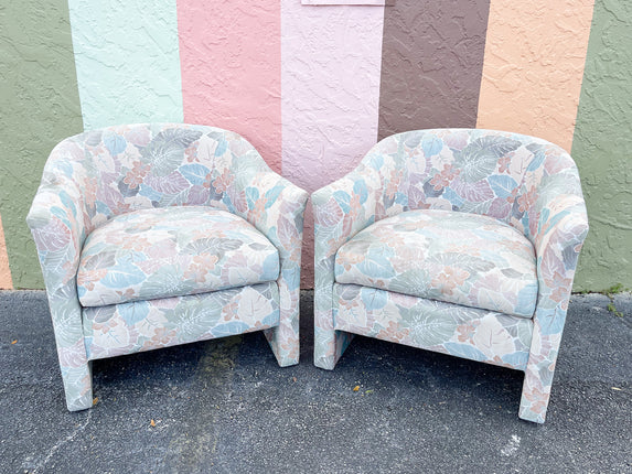 Pair of Palm Print Upholstered Chairs