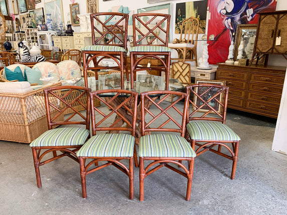 Set of Six Ficks Reed Rattan Chippendale Chairs