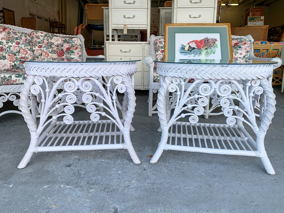 Pair of Fiddlehead Wicker End Tables