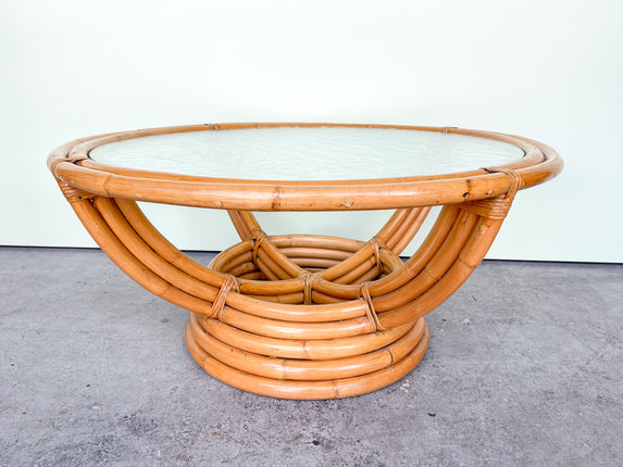 Old Florida Style Rattan Coffee Table