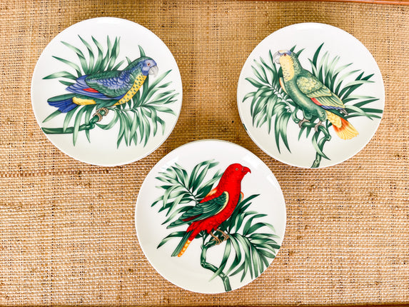 Set of Nine Festive Fitz and Floyd Bird Appetizer Plates