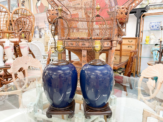 Pair of Navy Blue Ceramic Lamps
