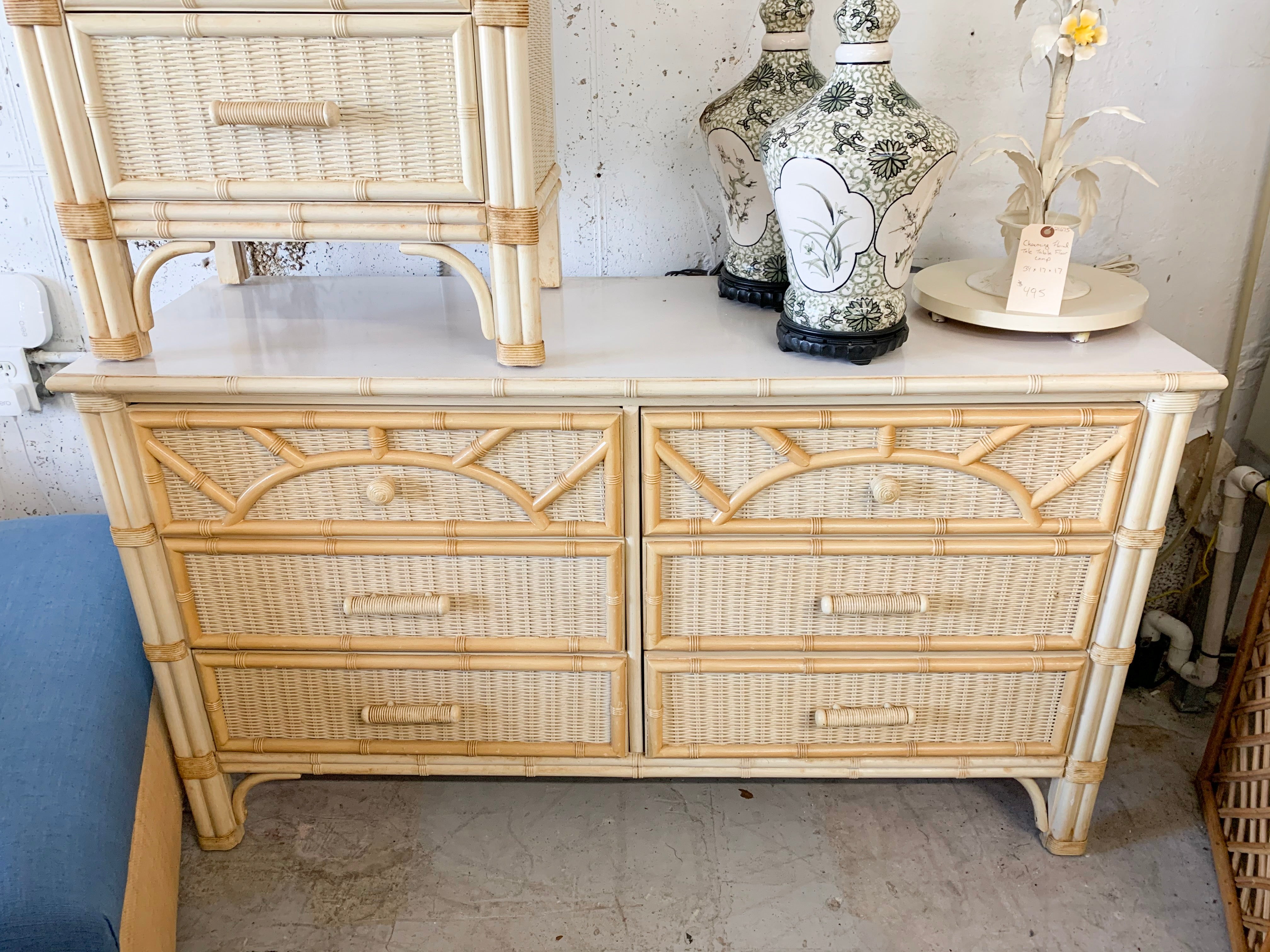 vintage bamboo dresser Burnt Tortoise nightstand chest No Cabinet Interior Height Vintage Hollywood Regency Faux Bamboo