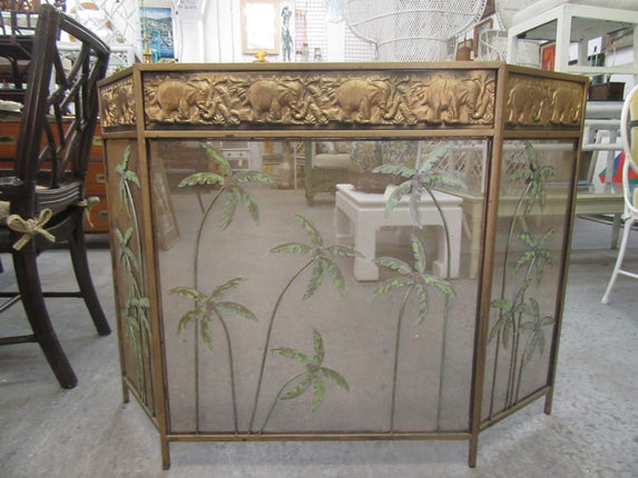 Tropical Palm Tree Elephant Fireplace Screen