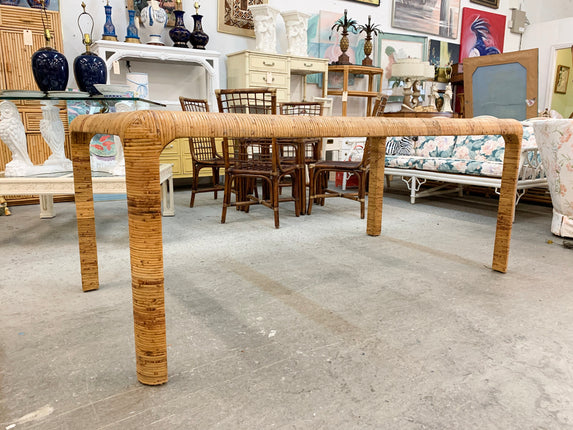 Billy Baldwin Style Rattan Wrapped Dining Table